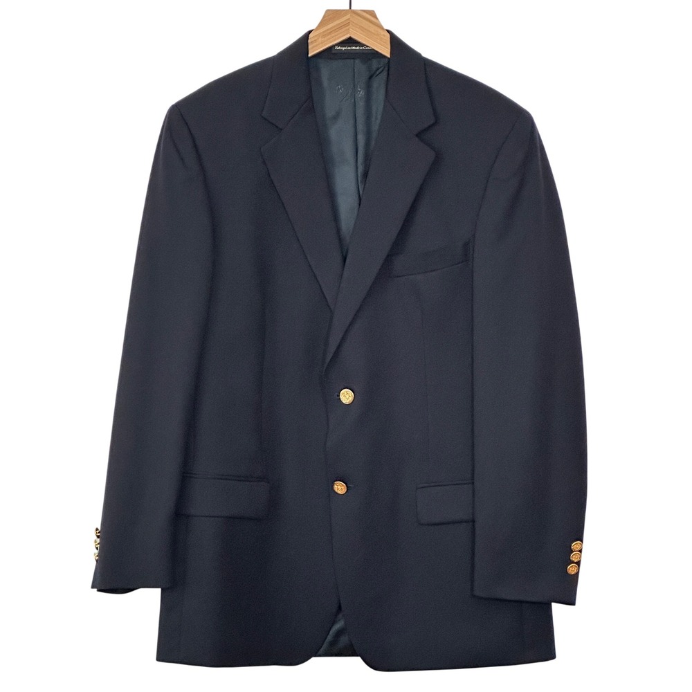 VTG Botany 500 Men Jacket 40 Blue Wool Blazer Gold Buttons Classic Preppy Sport